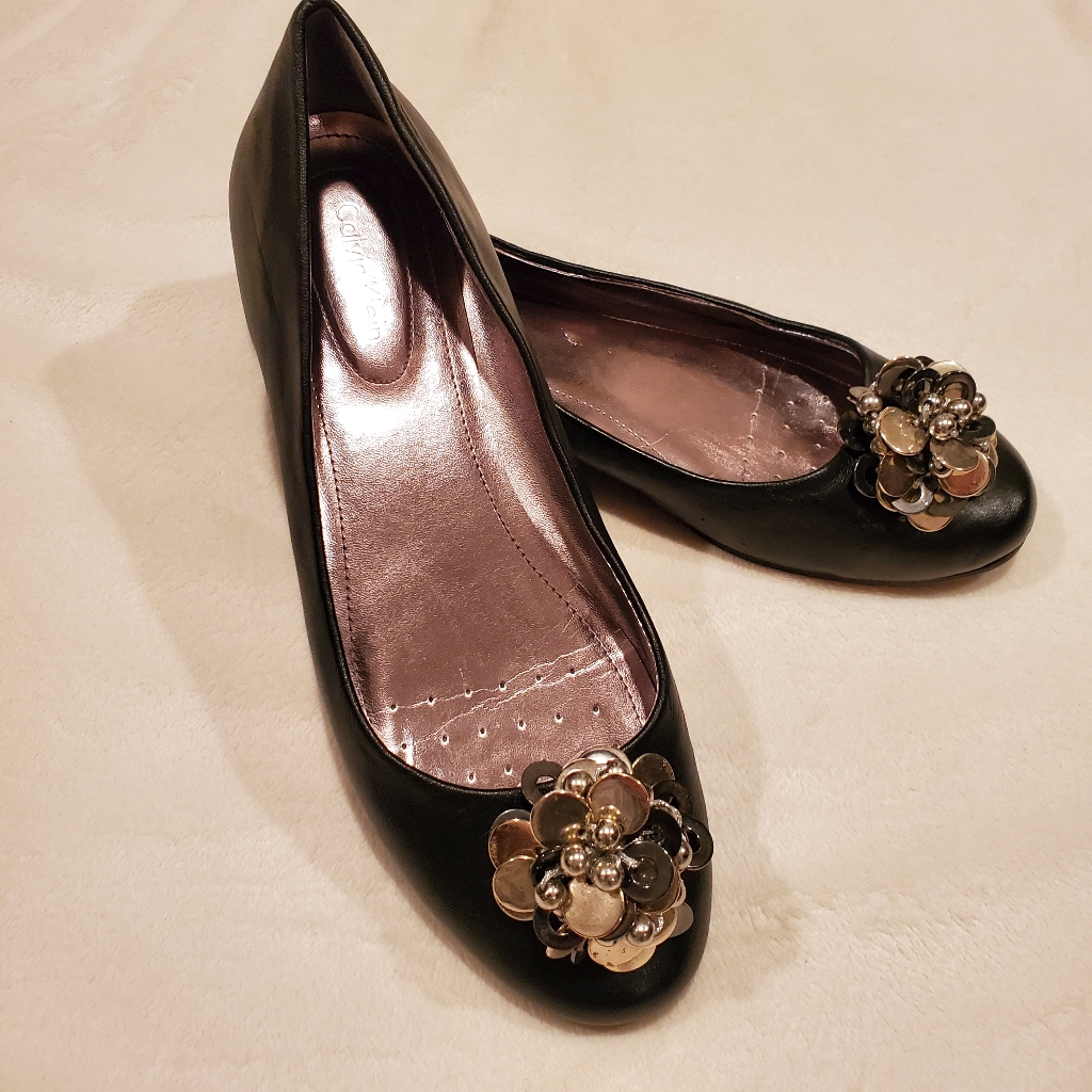 Calvin Klein Maxee Blk Leather Slip On Euc 7b